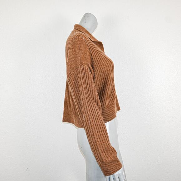 Rag & Bone NY Small Maxine Ribbed Polo Sweater in Camel Brown - Picture 4 of 10